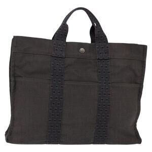HERMES Her LineMM Hand Bag Canvas Gray Silver Auth 143973